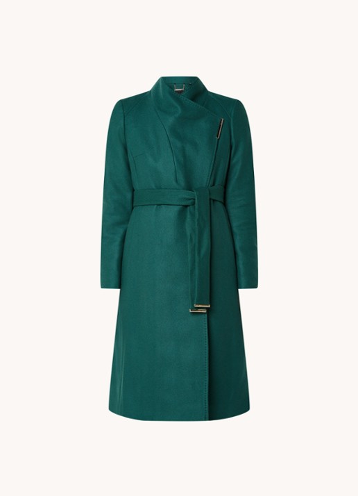 Ted Baker Rose mantel in wolblend met strikceintuur - voorkant 4 groen