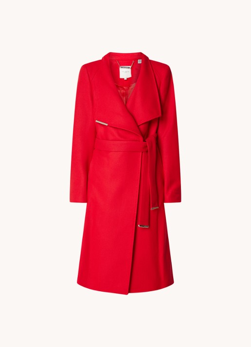 Ted Baker Rose mantel in wolblend met strikceintuur - voorkant 2 rood
