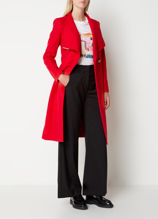 Ted Baker Rose mantel in wolblend met strikceintuur - voorkant 3 rood
