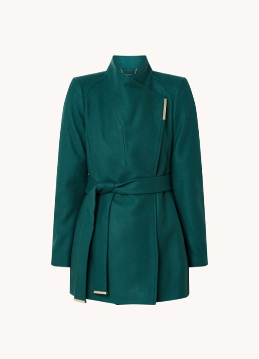 Ted Baker Rosess mantel in kasjmierblend met strikceintuur - voorkant 3 groen