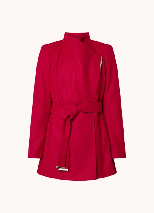 Ted Baker Rosess mantel in kasjmierblend met strikceintuur - voorkant 3 donkerroze