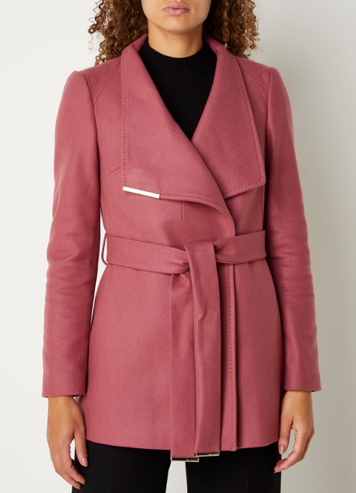 Ted Baker Rosess mantel in kasjmierblend met strikceintuur - detail oudroze