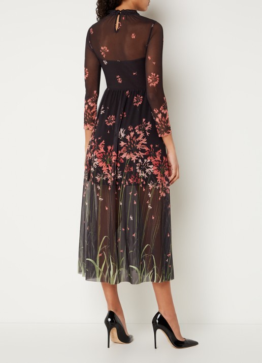 Ted Baker Susenaa midi jurk van mesh met bloemenprint - achterkant zwart