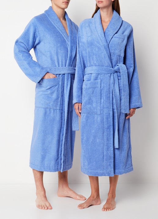 TEKLA Badjas van biologisch katoen met opgestikte zakken - unisex - detail 3 blauw