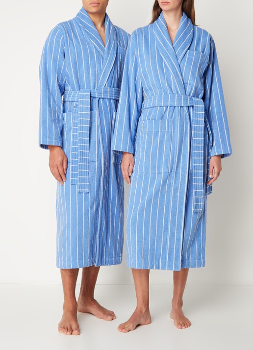TEKLA Badjas van  katoen met streepprint - unisex - voorkant 3 blauw