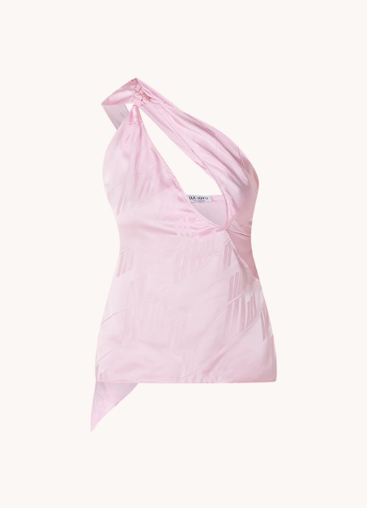 The Attico One shoulder top van satijn - voorkant lichtroze