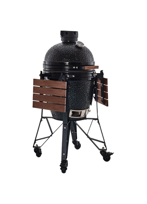 The Bastard Complete Medium 2022 kamado barbecue met verrijdbaar onderstel en zijtafel - voorkant 2 zwart