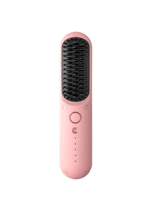 The Coucou Club Coucou Cordless Hair Straightening Brush - snoerloze elektrische haarborstel - voorkant lichtroze