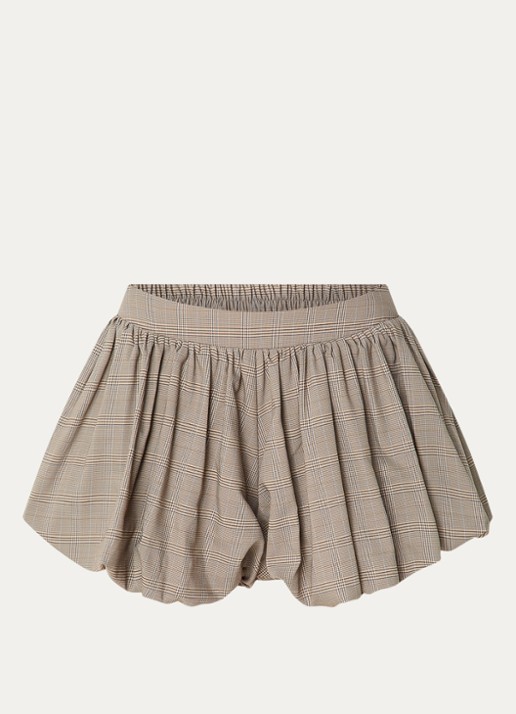 The Frankie Shop Alina high waist loose fit korte broek in wolblend met ruitdessin - voorkant beige