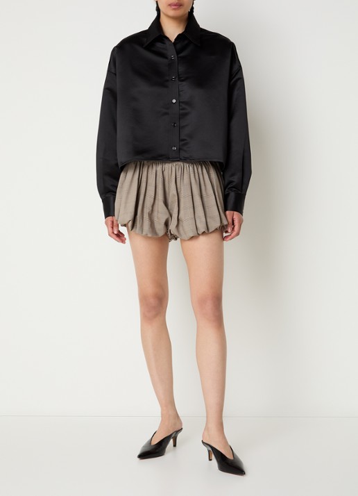 The Frankie Shop Alina high waist loose fit korte broek in wolblend met ruitdessin - voorkant 2 beige
