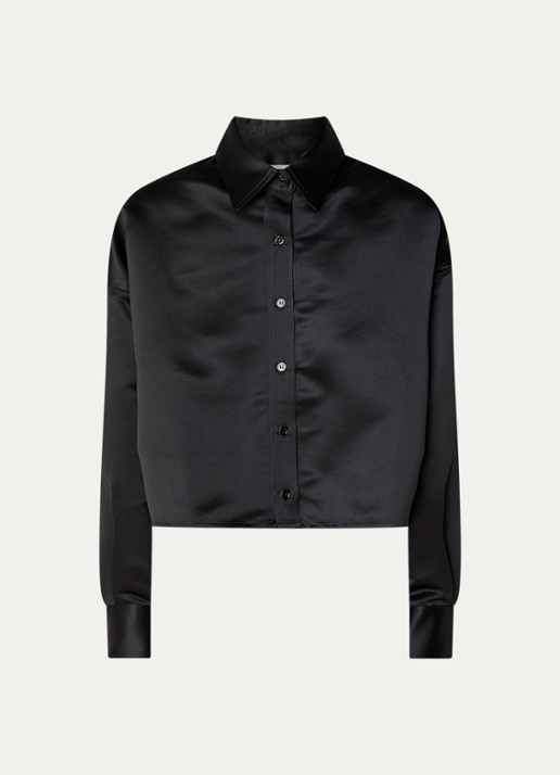 The Frankie Shop Arlen cropped blouse van satijn  - voorkant 2 zwart