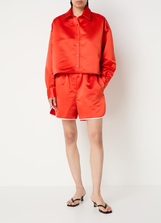 The Frankie Shop Arlen cropped blouse van satijn  - voorkant 2 rood