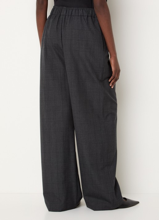 The Frankie Shop Baxter high waist wide fit pantalon in wolblend met ruitdessin - achterkant antraciet