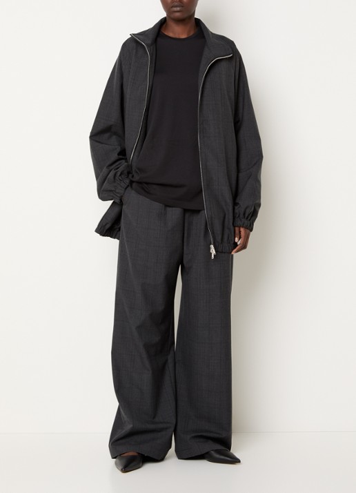 The Frankie Shop Baxter high waist wide fit pantalon in wolblend met ruitdessin - voorkant 3 antraciet