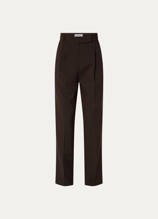 The Frankie Shop Bea high waist straigh fit pantalon met steekzakken  - voorkant donkerbruin