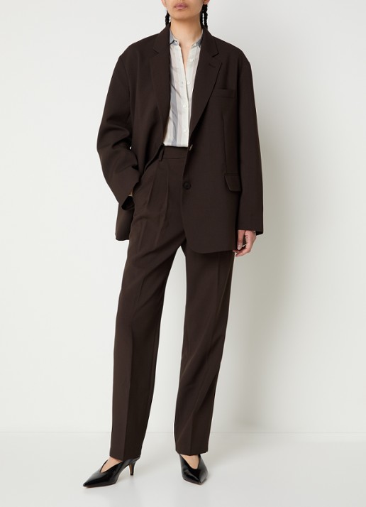 The Frankie Shop Bea high waist straigh fit pantalon met steekzakken  - voorkant 2 donkerbruin