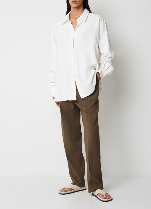 The Frankie Shop Bea high waist straight leg pantalon met steekzakken - voorkant 3 bruin