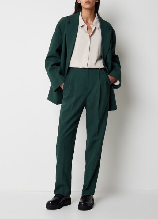 The Frankie Shop Bea high waist straight leg pantalon met steekzakken - voorkant 2 groen