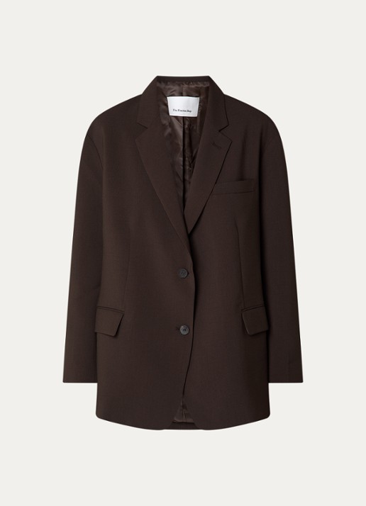 The Frankie Shop Bea oversized blazer met klepzakken  - voorkant donkerbruin