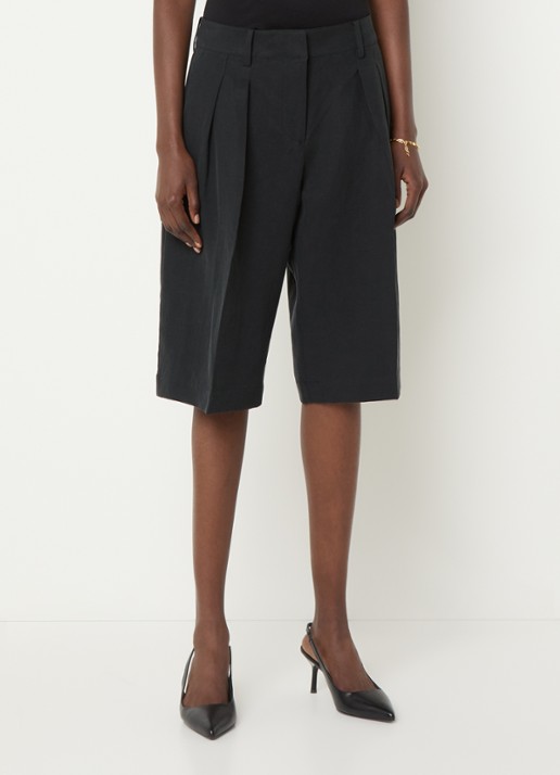The Frankie Shop Bilbao high waist wide fit korte pantalon in linnenblend - detail 3 zwart