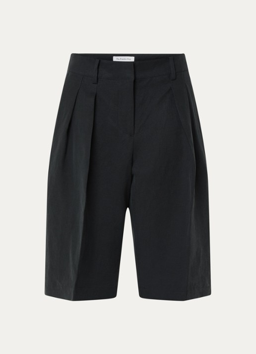 The Frankie Shop Bilbao high waist wide fit korte pantalon in linnenblend - voorkant zwart