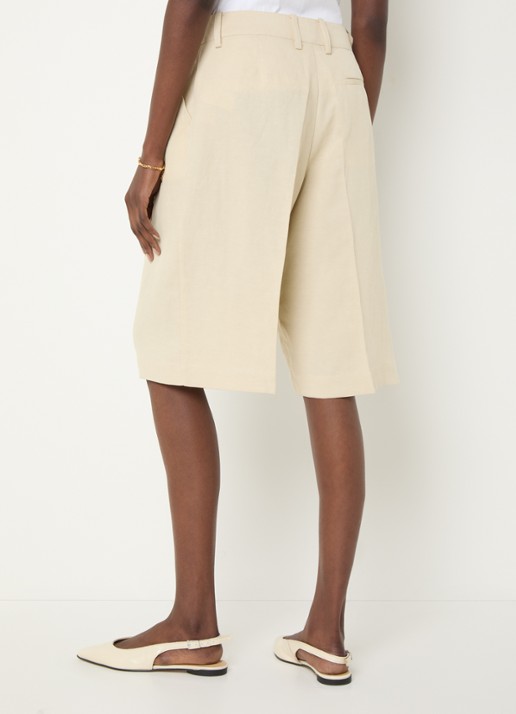The Frankie Shop Bilbao high waist wide fit korte pantalon in linnenblend - achterkant 4 beige