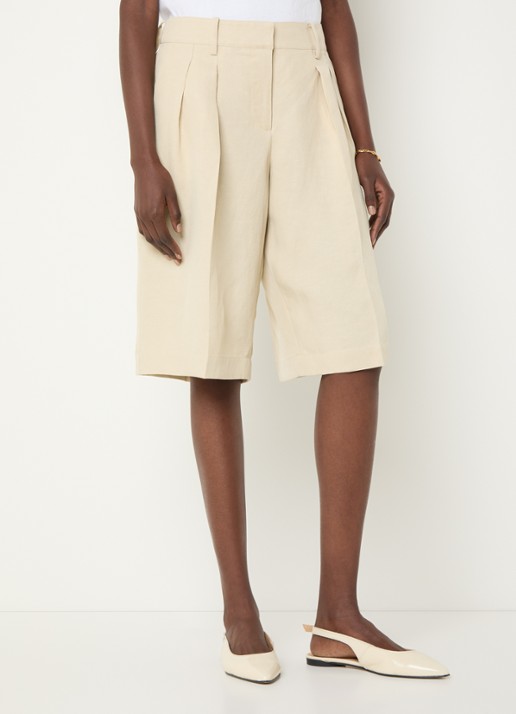 The Frankie Shop Bilbao high waist wide fit korte pantalon in linnenblend - detail 3 beige