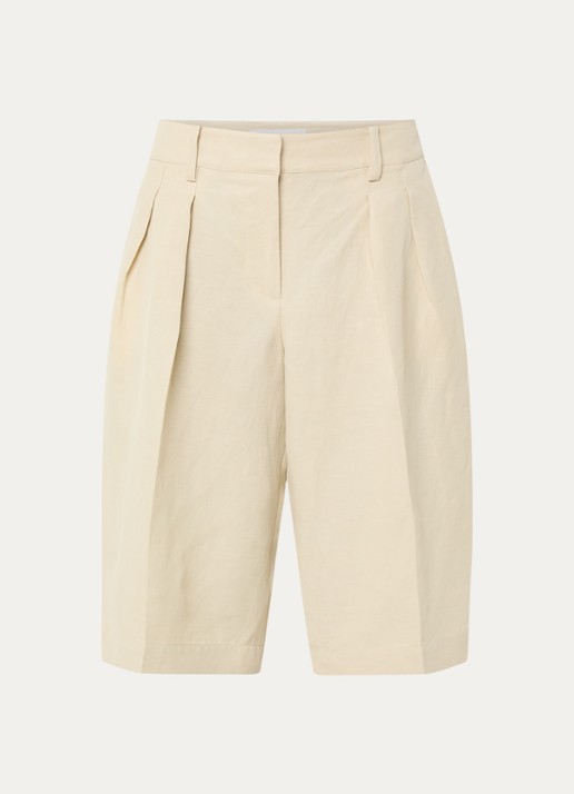 The Frankie Shop Bilbao high waist wide fit korte pantalon in linnenblend - voorkant beige