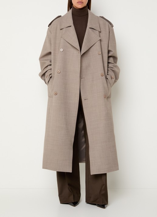 The Frankie Shop Bleecker double-breasted trenchcoat in scheerwolblend met ceintuur - voorkant 3 zand