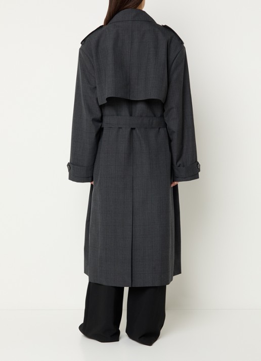The Frankie Shop Bleecker double-breasted trenchcoat in wolblend met steekzakken - achterkant donkergrijs