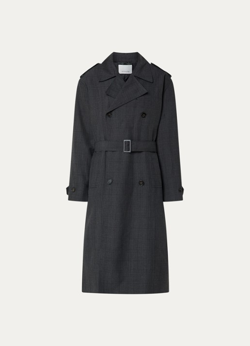 The Frankie Shop Bleecker double-breasted trenchcoat in wolblend met steekzakken - voorkant 3 donkergrijs