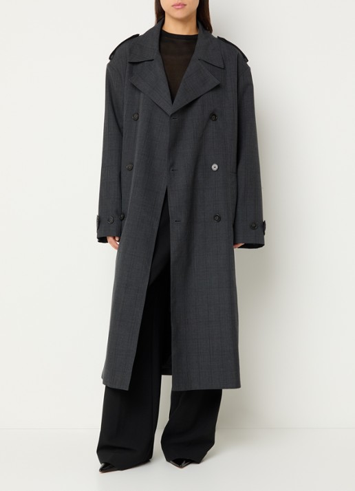 The Frankie Shop Bleecker double-breasted trenchcoat in wolblend met steekzakken - voorkant 4 donkergrijs