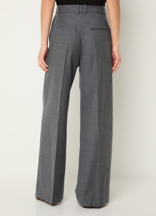 The Frankie Shop Brickell high waist wide fit pantalon in scheerwolblend met steekzakken - achterkant grijsmele