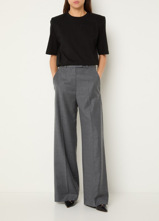 The Frankie Shop Brickell high waist wide fit pantalon in scheerwolblend met steekzakken - voorkant 3 grijsmele