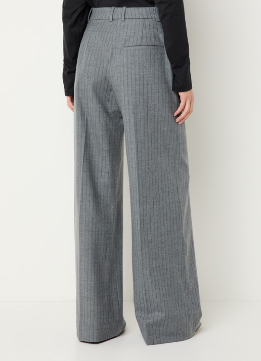 The Frankie Shop Brickell high waist wide fit pantalon van scheerwol met krijtstreep - achterkant grijs