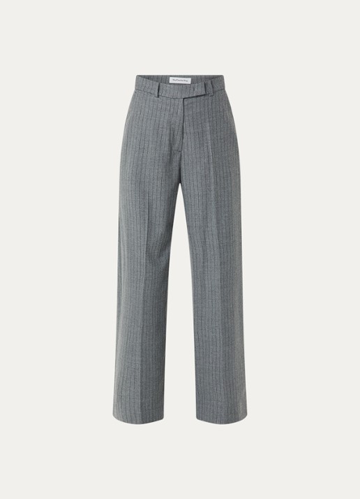 The Frankie Shop Brickell high waist wide fit pantalon van scheerwol met krijtstreep - voorkant 3 grijs