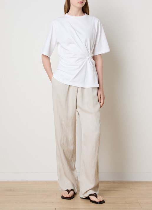 The Frankie Shop Bruna high waist loose fit pantalon in linnenblend - voorkant 2 beige