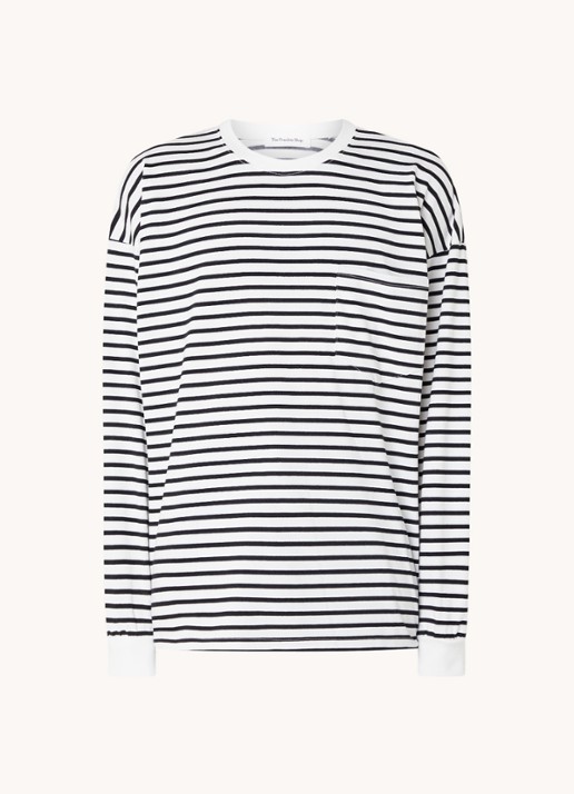 The Frankie Shop Cody longsleeve met borstzak en streepprint - voorkant 3 zwart