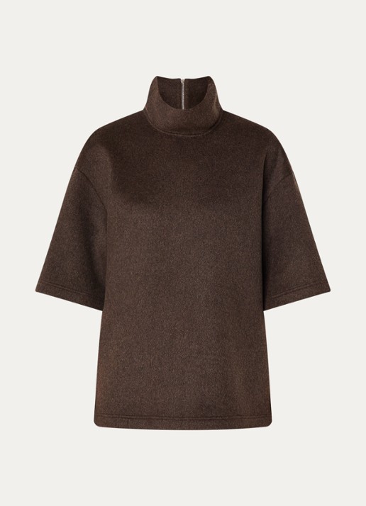 The Frankie Shop Delancey fijngebreide top met halve rits - voorkant 3 bruin