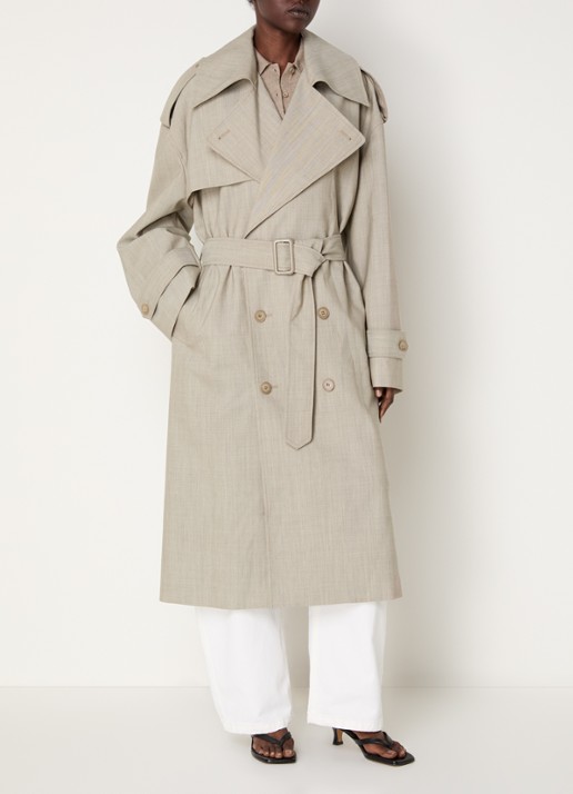 The Frankie Shop Dursely double-breasted trenchcoat van wol met ceintuur en steekzakken - detail 4 beige