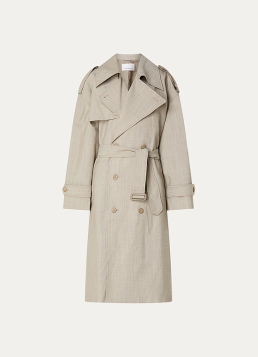 The Frankie Shop Dursely double-breasted trenchcoat van wol met ceintuur en steekzakken - voorkant 2 beige