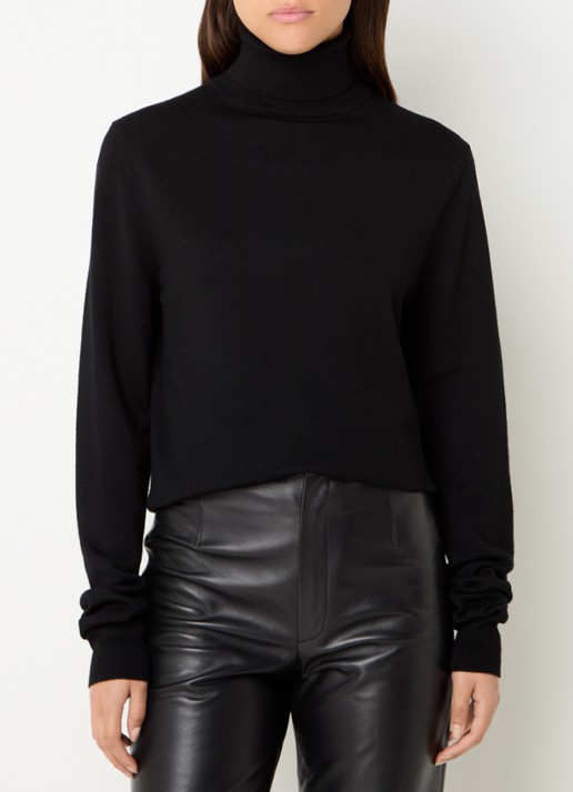 The Frankie Shop Eve fijngebreide coltrui van merino wol - detail zwart
