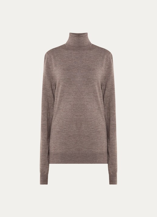 The Frankie Shop Eve fijngebreide trui van merino wol met col - voorkant 3 donkerbeige