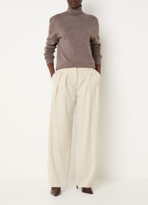 The Frankie Shop Eve fijngebreide trui van merino wol met col - voorkant 4 donkerbeige