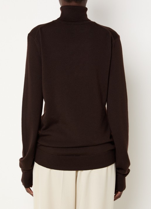 The Frankie Shop Eve fijngebreide trui van merino wol met col - achterkant 3 donkerbruin