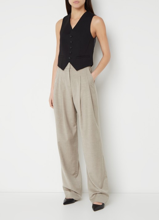 The Frankie Shop Gelso high waist straight fit pantalon in wolblend - voorkant 2 taupe