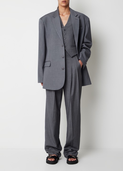 The Frankie Shop Gelso high waist straight fit pantalon in wolblend - voorkant 2 grijs