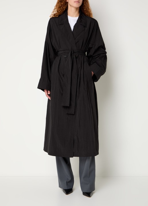 The Frankie Shop Jude double-breasted trenchcoat met strikceintuur - detail 4 zwart