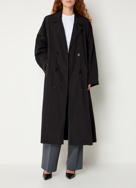 The Frankie Shop Jude double-breasted trenchcoat met strikceintuur - voorkant 3 zwart