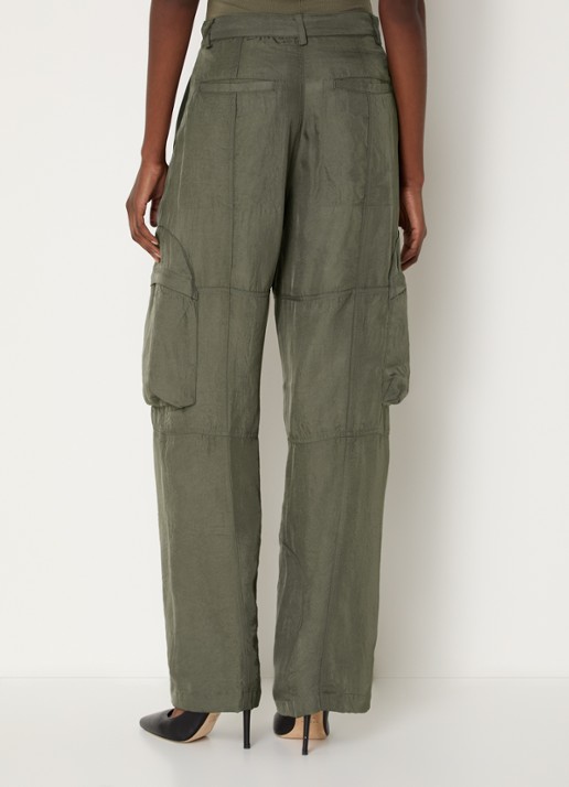 The Frankie Shop Kelly high waist loose fit cargobroek met ritszakken - achterkant 3 legergroen